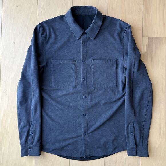 Lululemon Compatibility Shirt Medium Blue Snap Long Sleeve Minimalist Workwear - Picture 2 of 9